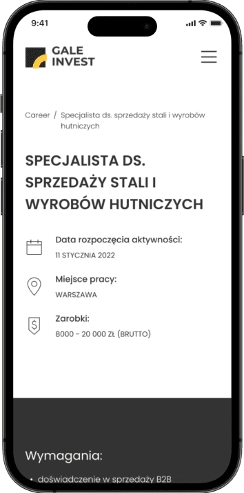 Мобильная версия GaleInvest, экран 2